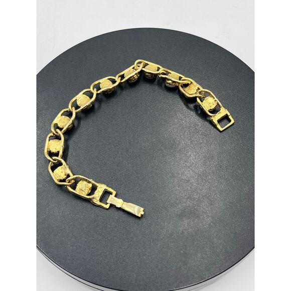 Goldette N.Y. Vintage Moonstone Glass Cabochon Gold Tone Linked Bracelet 7.5” - Picture 8 of 11